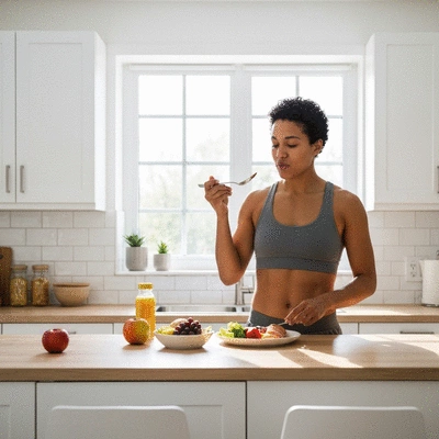 Person enjoying a healthy meal during an eating window, representing a balanced lifestyle with intermittent fasting, clean image, no text, no words, no typography