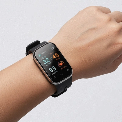 Person using a fitness tracker to monitor health metrics, clean image, no text, no words, no typography