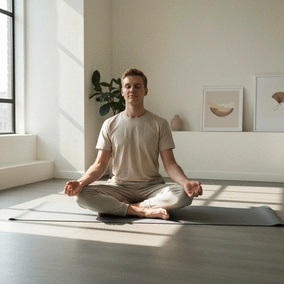 Person meditating or practicing mindfulness for gut-brain axis connection