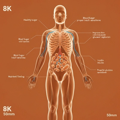 Graphic representing healthy blood sugar levels and improved insulin sensitivity due to proper nutrient timing.