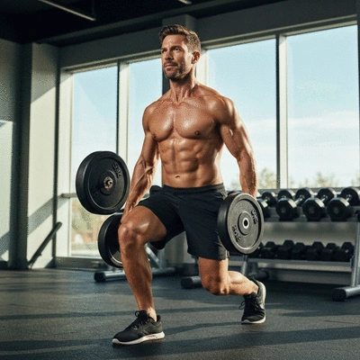 Man exercising with weights in a gym, symbolizing improved testosterone levels and metabolic health, no text, no words, no typography, 8K