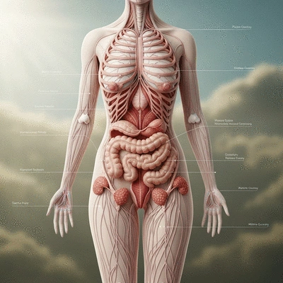 Diagram illustrating hormonal imbalance affecting a woman's body, subtle, clean, scientific