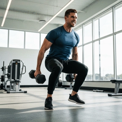 Athlete performing a workout with weights in a gym setting