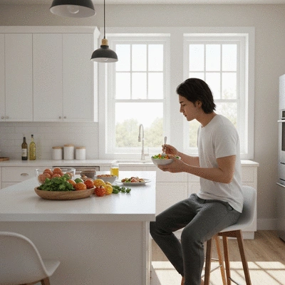 Woman enjoying a healthy meal during her eating window, illustrating time-restricted eating