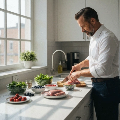 Person preparing a healthy, nutrient-dense meal with various fresh ingredients