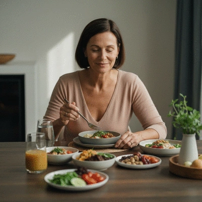 Person enjoying a balanced, nutrient-dense OMAD meal at a modern dining table