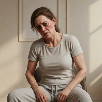 Person looking fatigued and experiencing muscle weakness, illustrating refeeding syndrome symptoms