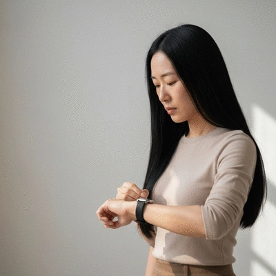 Person looking at their watch, symbolizing time-restricted eating