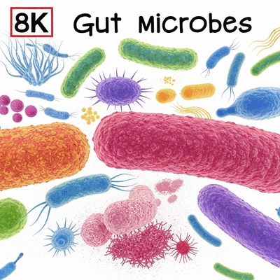 Healthy gut microbes in a scientific visualization
