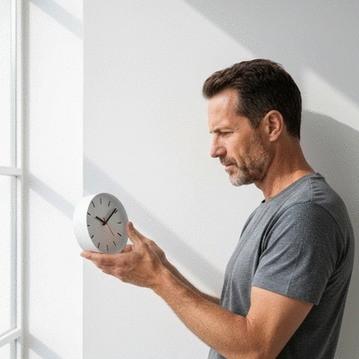 Person looking at a clock, thinking about meal timing for intermittent fasting