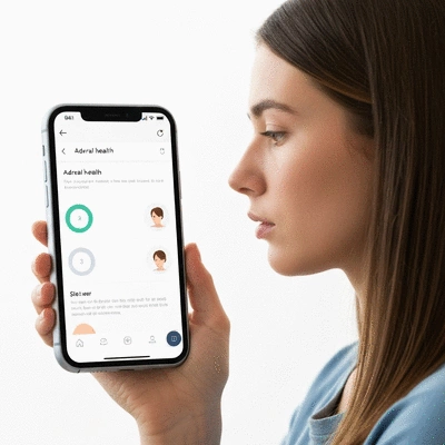 Person using a health app on a smartphone, representing an adrenal health quiz