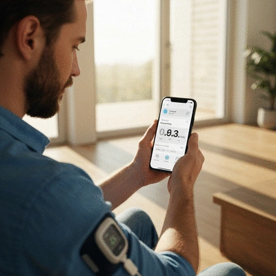 Person using a continuous glucose monitor to track blood sugar levels
